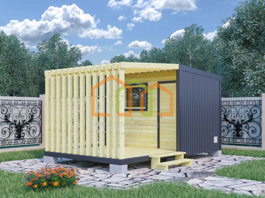 Бытовка для дачи в стиле хай-тек 4,8х3 с верандой